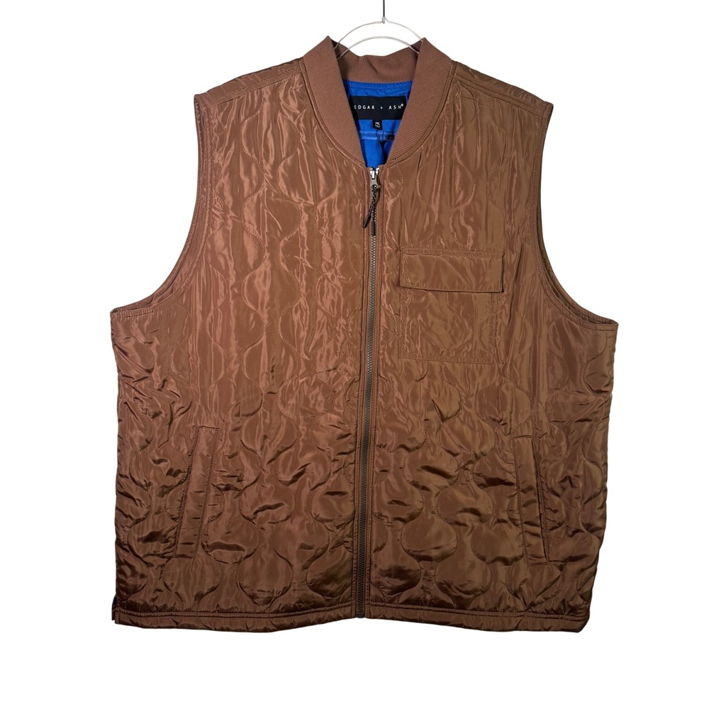 Edgar + Ash Quilted Bomber Vest‎ Mens 2XL Brown Full Zip Lightweight Puffer NWT
